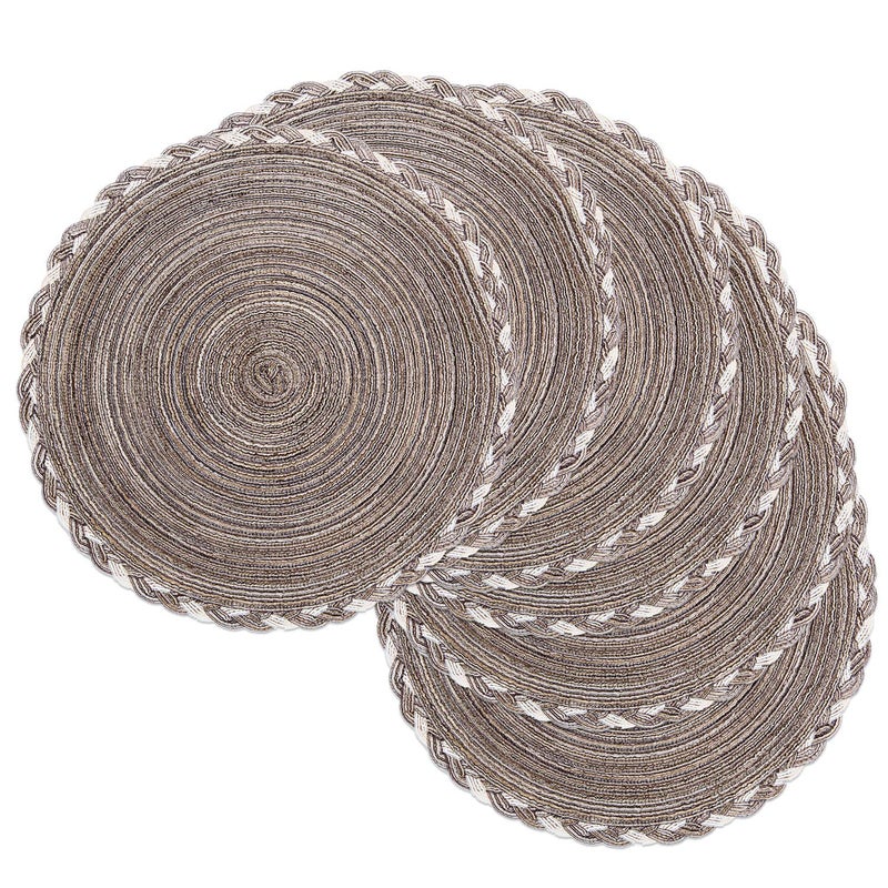 SHACOS Round Placemats Set of 6 Braided Glitter Round Table Placemats 15 inch for Wedding Holiday Party (Multicolor - Light Coffee, 6) - Image 1